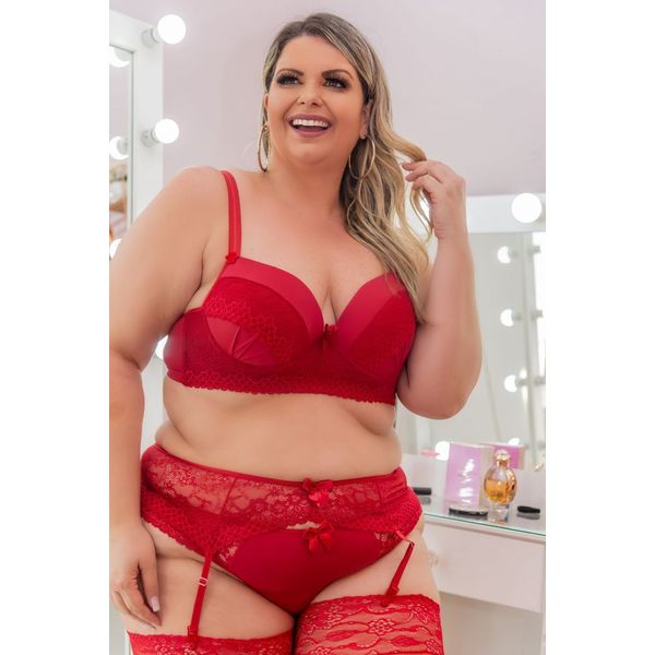 CONJUNTO SENSUAL PLUS SIZE COM CINTA LIGA